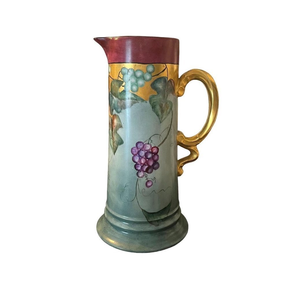 Antique Hand Painted Tall Porcelain Pitcher Tankard Rosenthal Bavaria